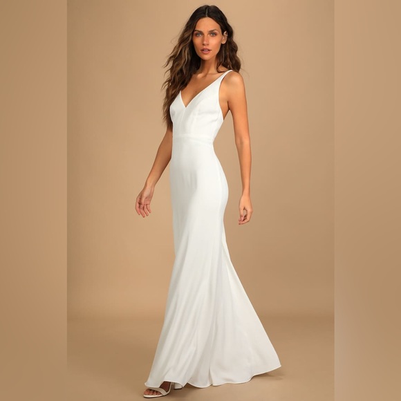 Lulus Dresses & Skirts - Lulus-Love and Happiness White Button Back Mermaid Maxi Dress (Medium)